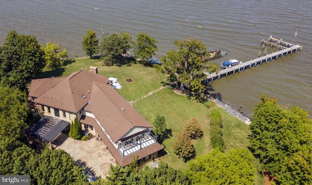 drone / aerial view featuring a water view