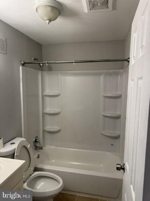 full bathroom featuring tile patterned floors, vanity, toilet, and shower / bathing tub combination