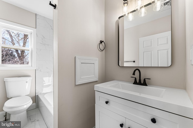 full bathroom with vanity, shower / bathtub combination, and toilet