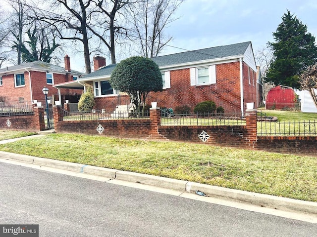 bungalow with a front lawn