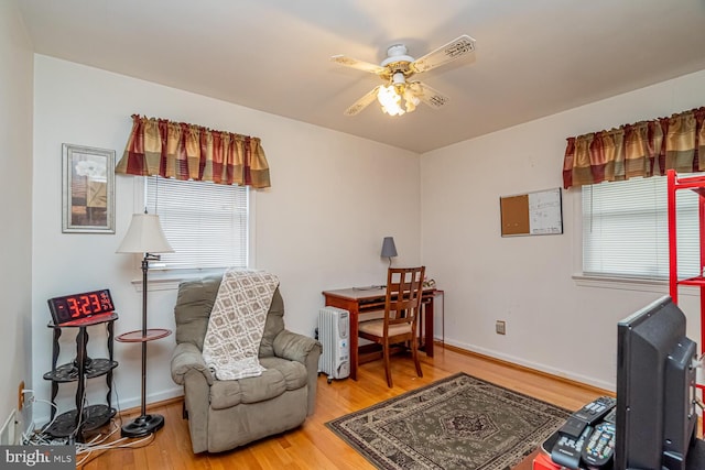 office featuring ceiling fan and wood-type flooring