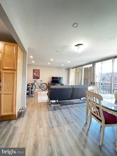 dining space featuring light hardwood / wood-style floors