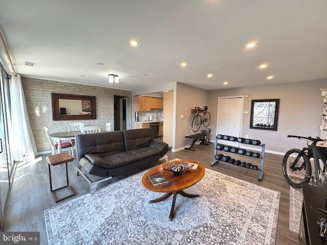 living room with hardwood / wood-style flooring