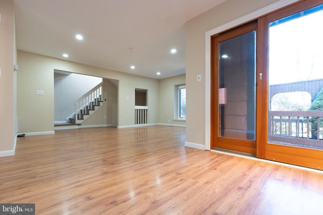 interior space with light hardwood / wood-style flooring