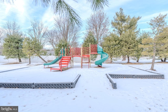 view of snow covered playground