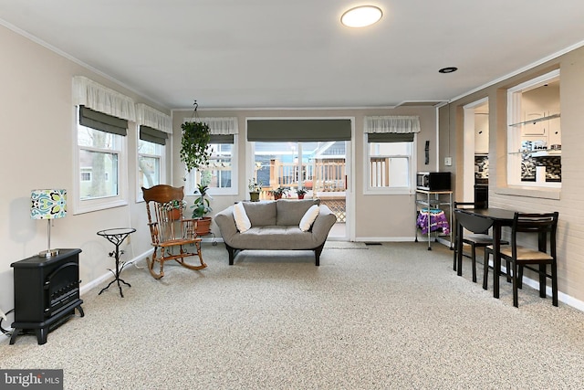 living room featuring baseboards and ornamental molding