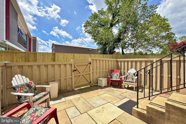 view of patio featuring a fenced backyard and a gate