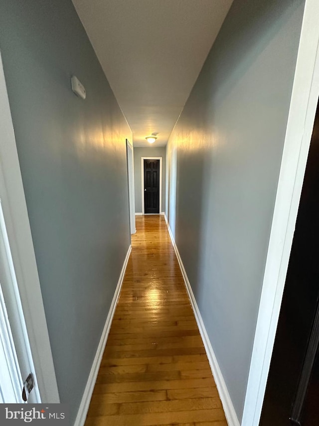 hallway with hardwood / wood-style flooring