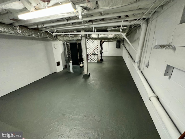 basement with heating unit