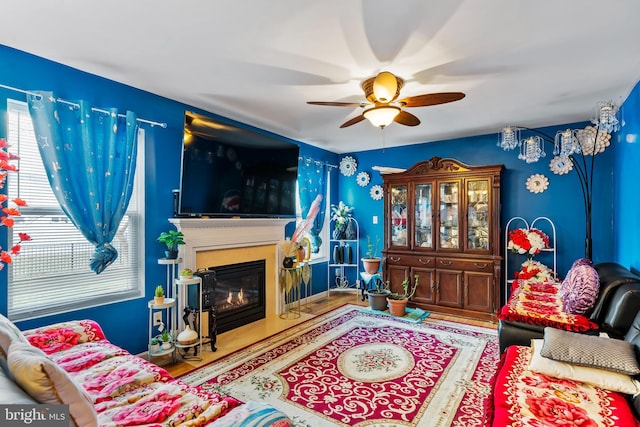 living room with ceiling fan