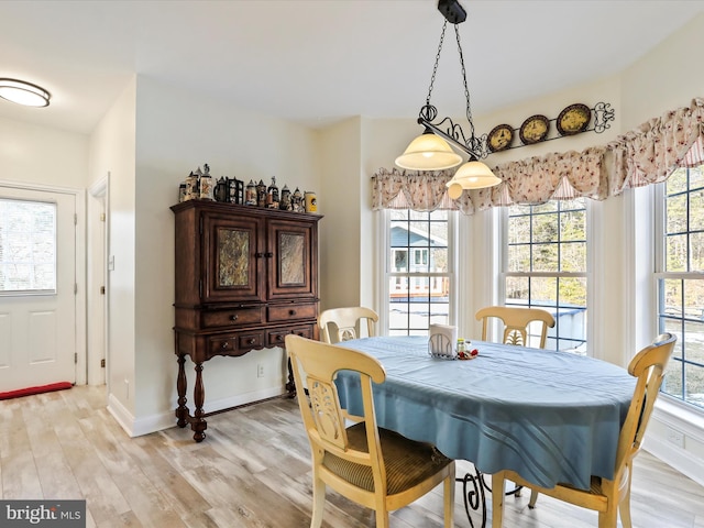 dining area with a healthy amount of sunlight and light wood-type flooring