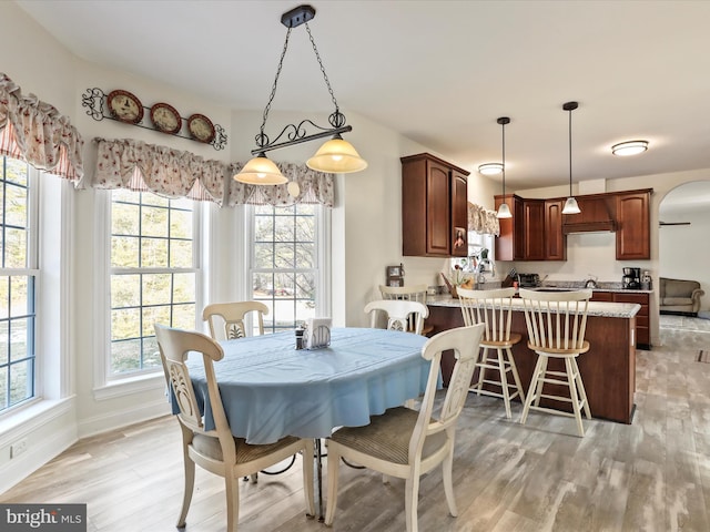dining space with light hardwood / wood-style floors