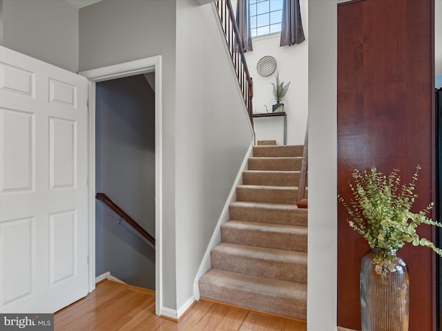 staircase featuring hardwood / wood-style floors