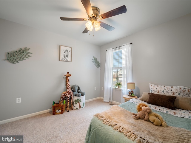 bedroom featuring carpet floors and ceiling fan