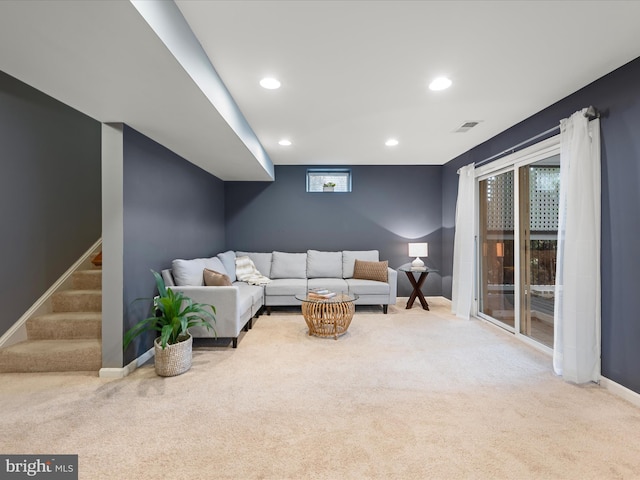 living room featuring carpet flooring