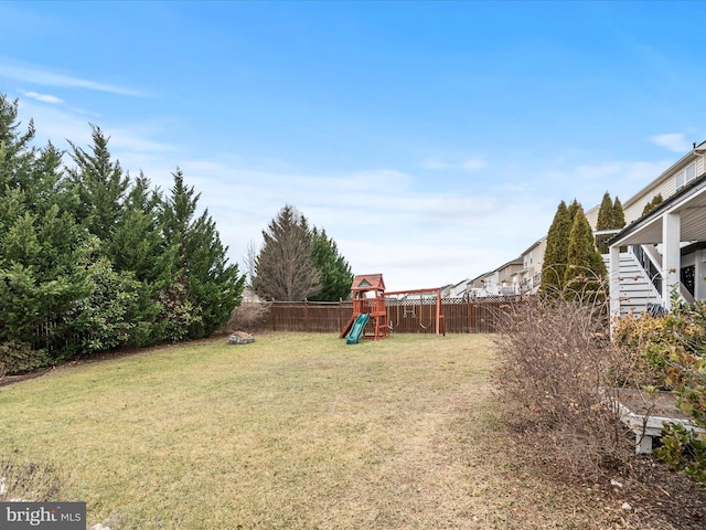 view of yard with a playground