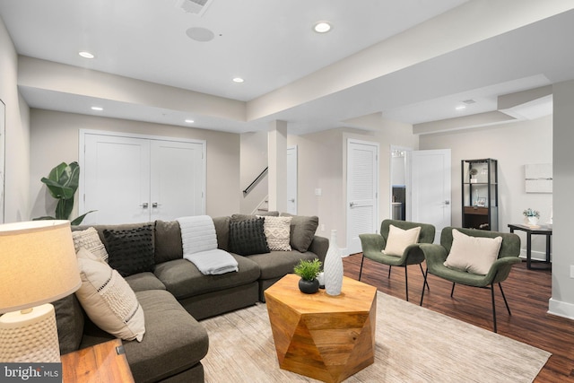 living room with hardwood / wood-style flooring