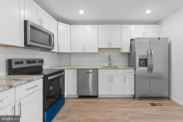 kitchen with sink, stainless steel appliances, and white cabinets