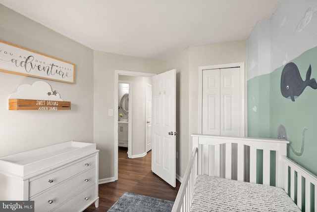 bedroom featuring dark hardwood / wood-style flooring