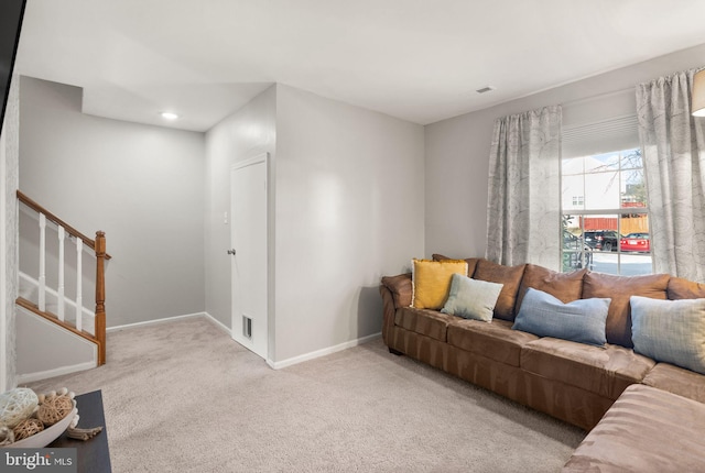 living room with light carpet