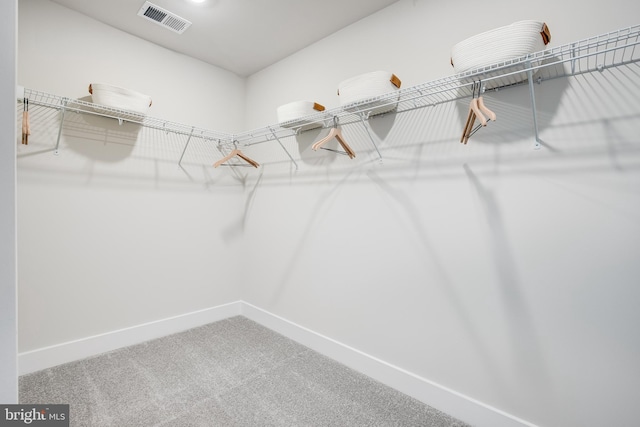 walk in closet featuring carpet and visible vents