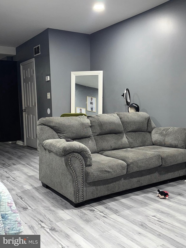 living room with light hardwood / wood-style flooring