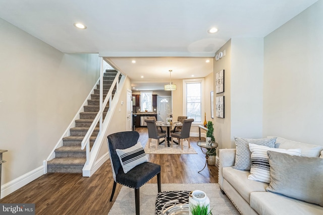 living room with dark wood-type flooring