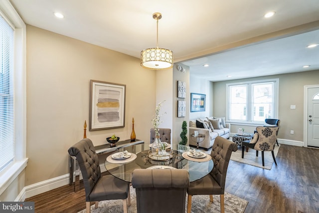 dining space featuring dark hardwood / wood-style flooring