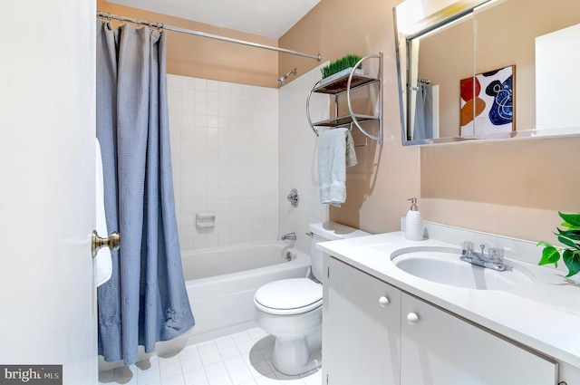 full bathroom featuring vanity, toilet, tile patterned flooring, and shower / bath combo