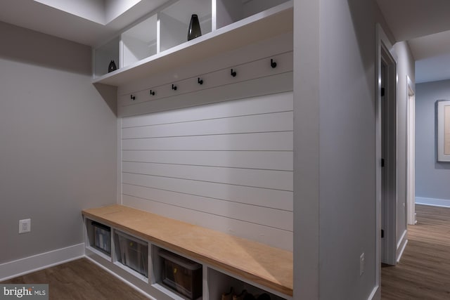 mudroom featuring dark wood-type flooring