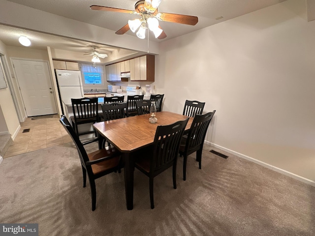 dining space with light colored carpet