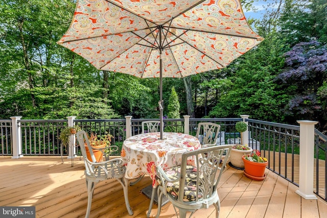 wooden deck featuring outdoor dining space