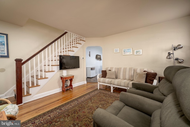 living room with hardwood / wood-style floors