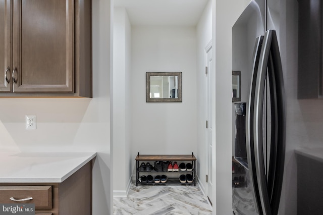 interior space featuring dark brown cabinets