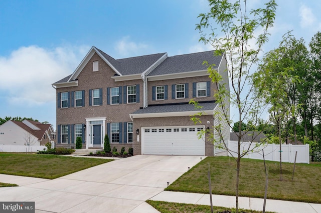 view of front of house featuring a front yard and a garage