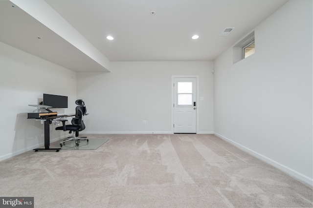 office area with light colored carpet