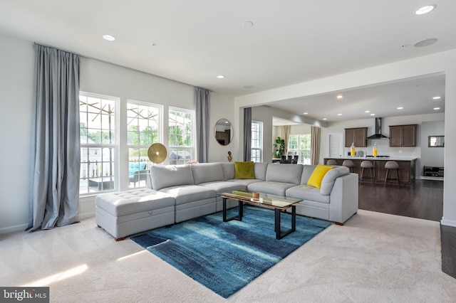 living room with light carpet