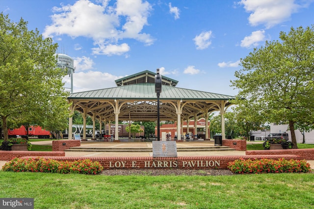 view of community featuring a gazebo and a yard