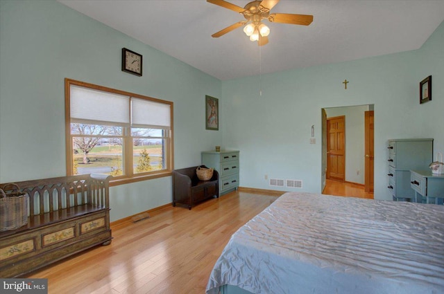 bedroom featuring ceiling fan and light hardwood / wood-style floors