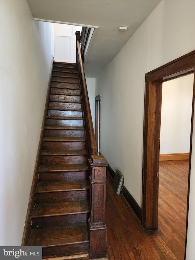 stairway with wood-type flooring