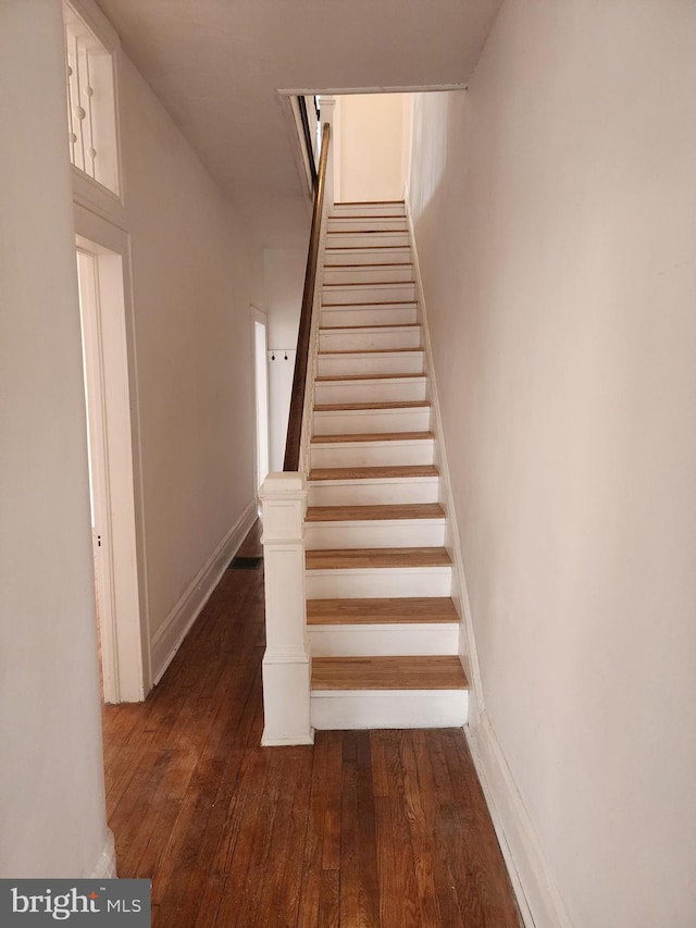 staircase featuring hardwood / wood-style floors