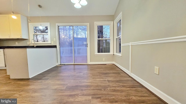 unfurnished dining area with hardwood / wood-style flooring and sink