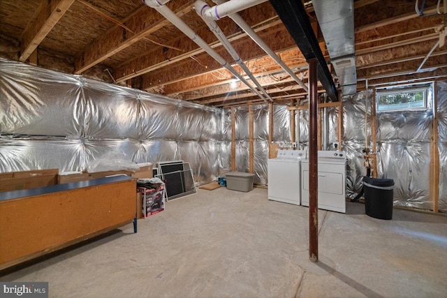 basement with independent washer and dryer