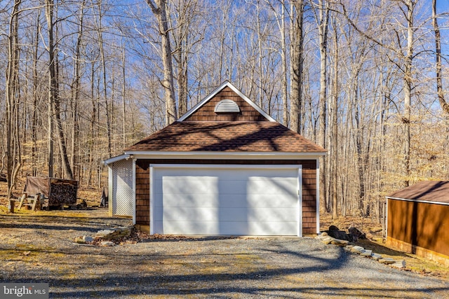 view of detached garage