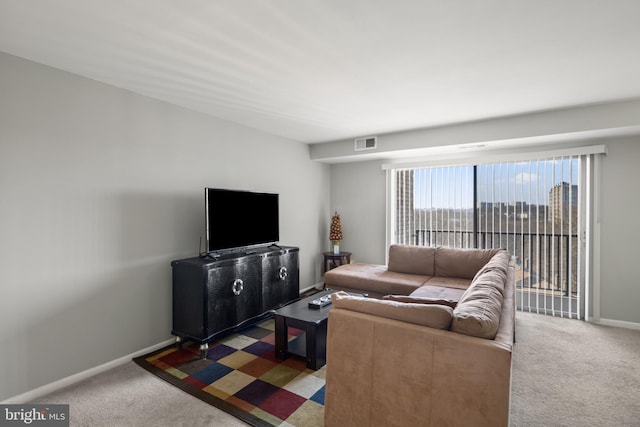 living room with carpet floors