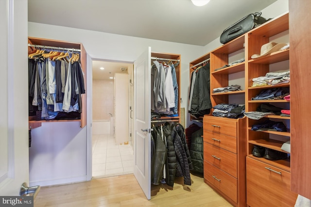 spacious closet featuring light hardwood / wood-style flooring