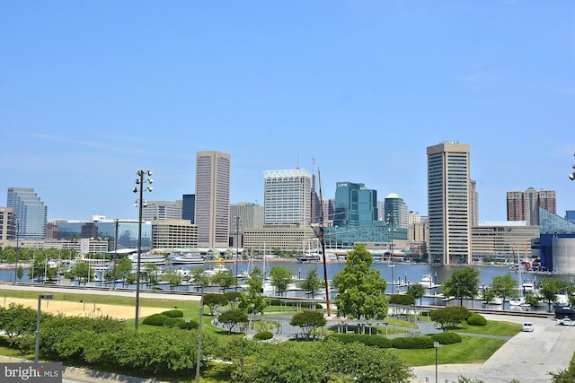 property's view of city with a water view