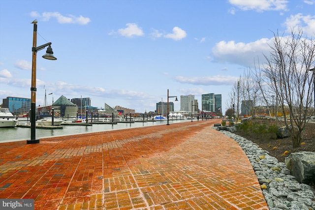 view of road featuring a water view