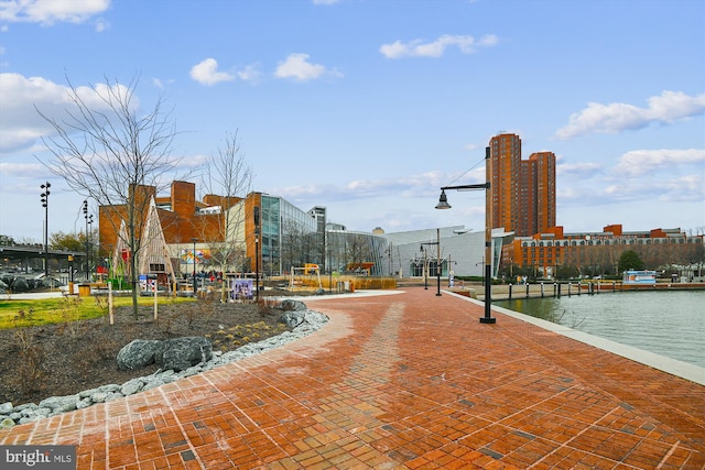 view of property's community with a water view