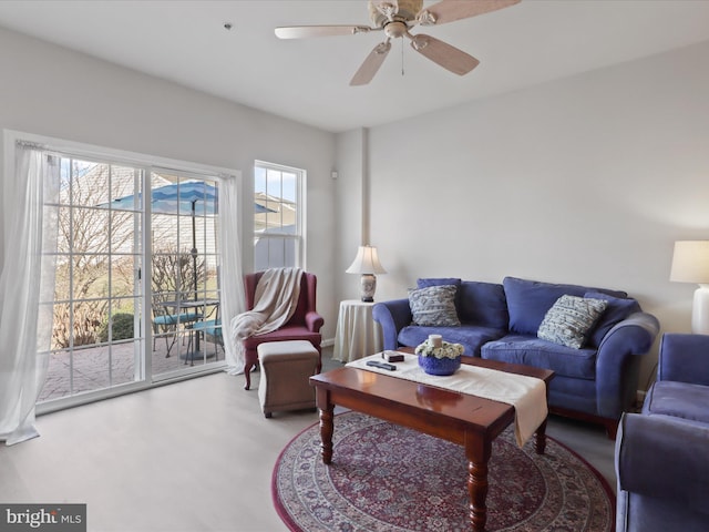 living room with ceiling fan